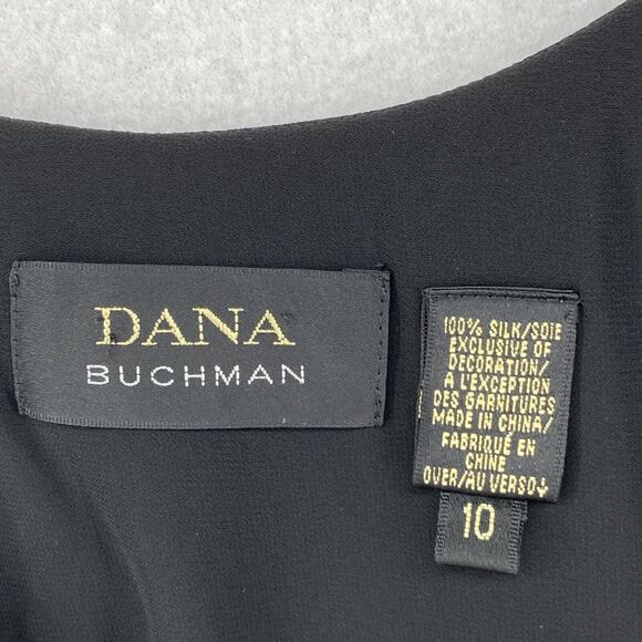 DANA BUCHMAN Tank Top 10 M Silk Embellished Beads Scoop Neck Side Zip Black - Picture 7 of 10